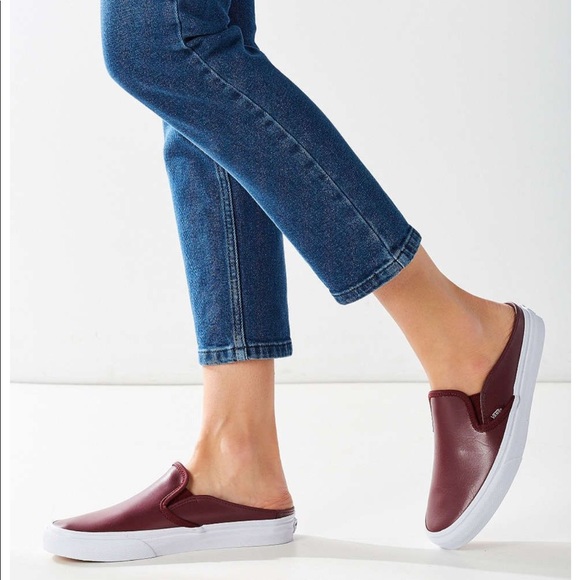 burgundy leather slip on vans